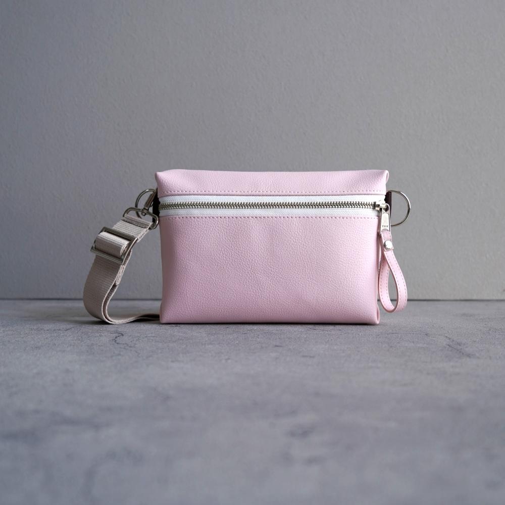 春色シャビーシック｜大人パステルカラー ミニショルダーバッグ（桜ピンク/アイスグレー）斜めがけクロスボディ｜ | 4枚目