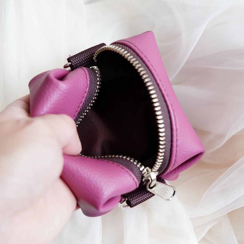 スマホポーチ バッグチャーム（キルト茶/ピンク）スクエアポーチ　カバンにつけるポーチ エコレザーミニケース 旅行に | 10枚目