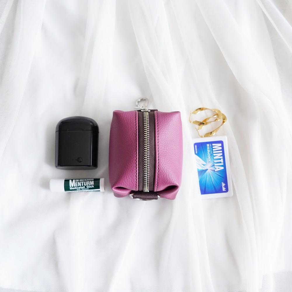 スマホポーチ バッグチャーム（キルト茶/ピンク）スクエアポーチ　カバンにつけるポーチ エコレザーミニケース 旅行に | 11枚目